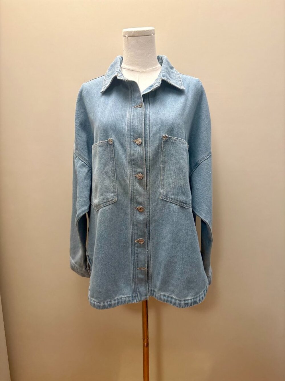 Light Wash Denim Button-Up Shirt Jacket